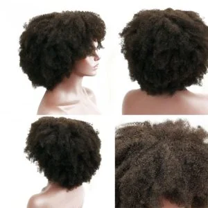 Alternative view of Afro Kinky Curly Brazilian Human Hair Lace Front Wig Pre Plucked Bleached Knots