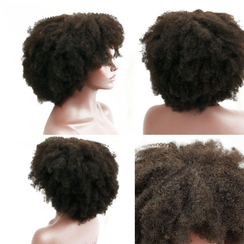 Afro Kinky Curly Brazilian Human Hair Lace Front Wig Pre Plucked Bleached Knots - Image 2