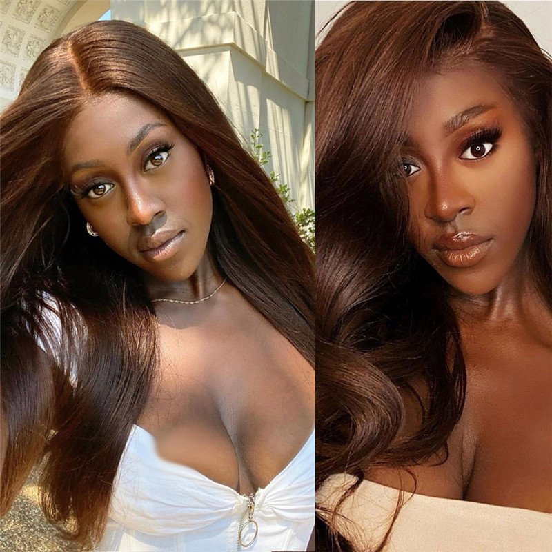 150% Density #4 Brown Colored Human Hair Wigs For Women Peruvian Remy Hair Body Wave Lace Front Wig 4x4 Closure Wig Pre Plucked - Image 4