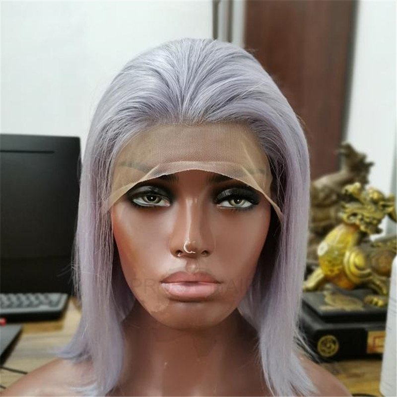 Short Lace Front Bob Wig With Pastel Purple Color - Image 4