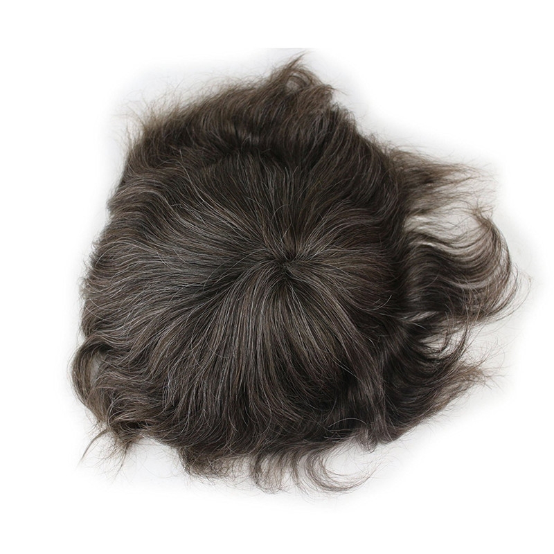 Men's Toupee 10x8 Human Hair 5# Color Mix 10% Grey HairThin Skin Hairpiece Hair Replacement System Monofilament Net Base for Men - Image 5