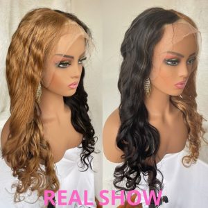 Human Hair Half Black Half Blond Color Lace Front Wig - Image 4