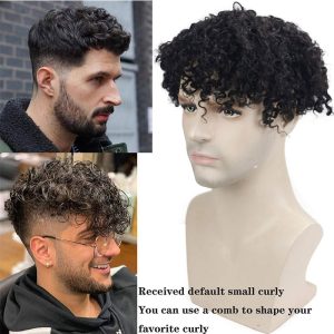 Alternative view of Pwigs Toupee for Men Human Hair Replacement System Hairpieces Soft Thin Super Full Swiss Lace Toupee 10”x8” Base Small Curly Natural Black Color