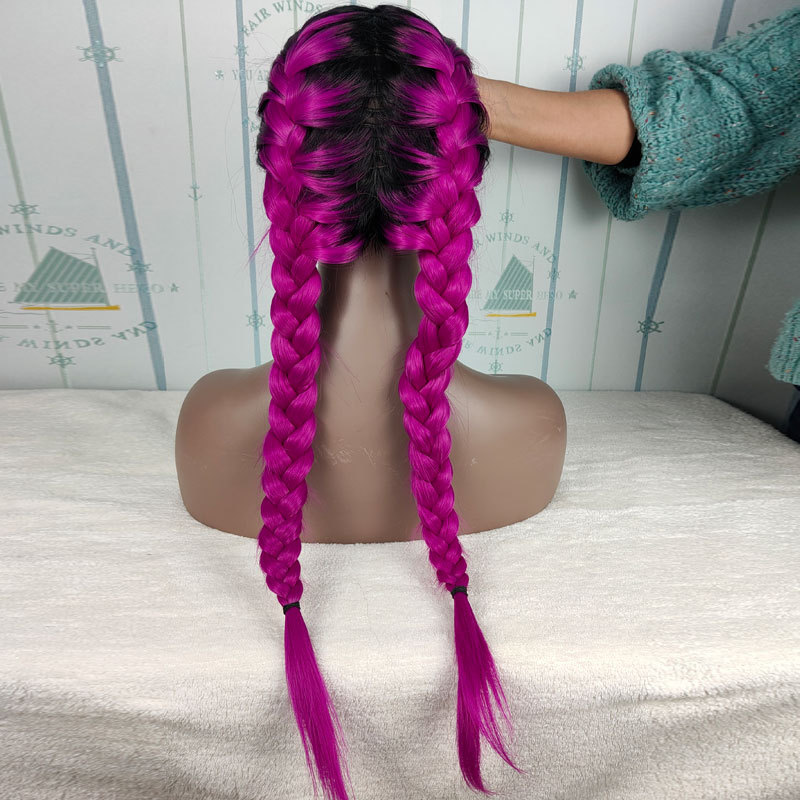 13X6" Fully Top Braided Lace Front Cornrow Braided Wigs With 2 Ponytails Lightweight Synthetic Lace Frontal Twisted Wigs With Baby Hairs For Women - Image 3