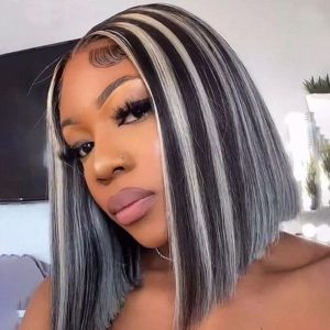 Human Hair Wigs For Women Black Highlight Grey Bob Wig Lace Front Wigs Ombre Human Hair Wig Preplucked - Image 3