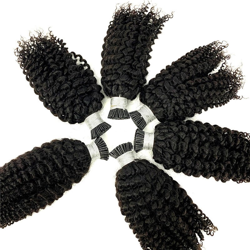Wholesale Kinky Curly Human Hair Mink Raw Premium Virgin Hair Extensions 3B 3C I Tip Hair Extensions