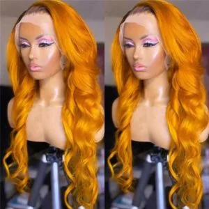 Body Wave 1B Orange Colored Human Hair Wigs For Women Brazilian Remy Highlight Wig 150% Blonde Ombre Lace Front Wig Pre Plucked