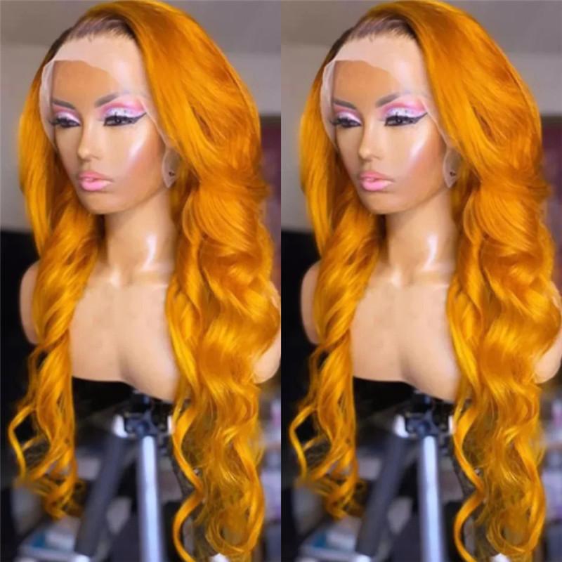 Body Wave 1B Orange Colored Human Hair Wigs For Women Brazilian Remy Highlight Wig 150% Blonde Ombre Lace Front Wig Pre Plucked