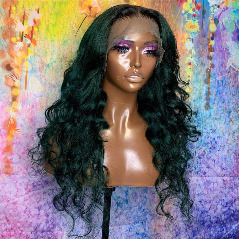 1B Green Colored Human Hair Wigs Brazilian Remy Hair Ombre Lace Front Wig Body Wave Part Lace Wigs For Women Bleached Knots 150% - Image 3