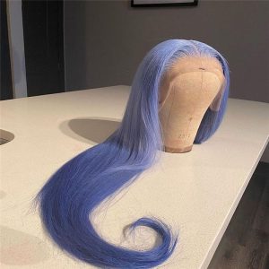 Blue Lace Front Human Hair Wigs For Women HD Transparent Lace Wigs Straight Brazilian Remy Hair Wigs Ombre Blue Lace Front Wig - Image 3