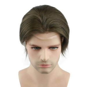 Color #6 French Lace Men Toupee For Men Mono Hair System Bleached and tiny Knots Hair Replacement - Image 3