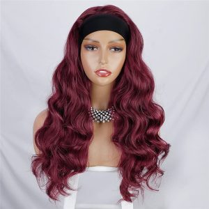 Alternative view of Long Wavy Headband Wig Highlight Red Color Body Wave Wigs for Black Women Girls Glueless Natural Looking High Density Heat Resistant Fiber Head