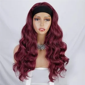 Alternative view of Long Wavy Headband Wig Highlight Red Color Body Wave Wigs for Black Women Girls Glueless Natural Looking High Density Heat Resistant Fiber Head