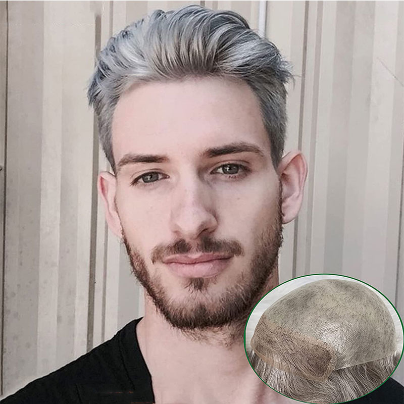 Toupee for Men Human Hair Men's Thin Skin Hair system with French Lace Hair Line Front 8x10 Inches Men Wigs Touppe For Black Men 22# color - Image 23