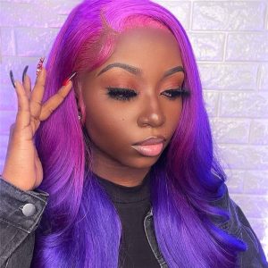 150% Density Purple Red Glueless Colored Human Hair Wigs For Women Brazilian Body Wave Ombre Lace Front Wig Bleached Knots - Image 3