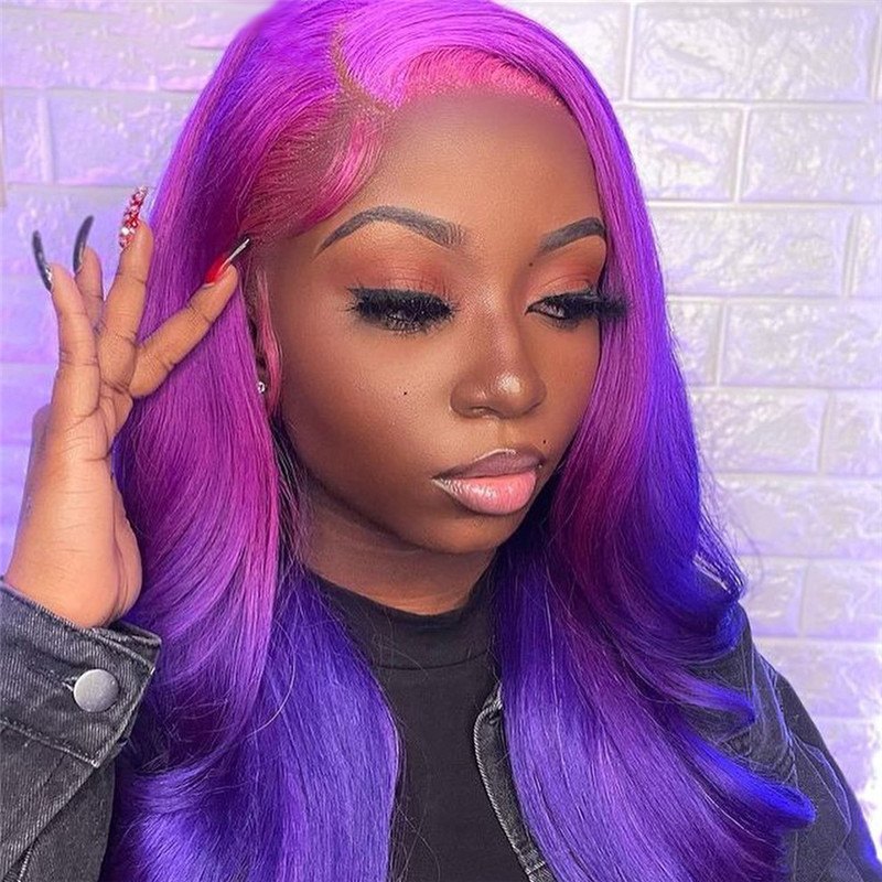 150% Density Purple Red Glueless Colored Human Hair Wigs For Women Brazilian Body Wave Ombre Lace Front Wig Bleached Knots - Image 3