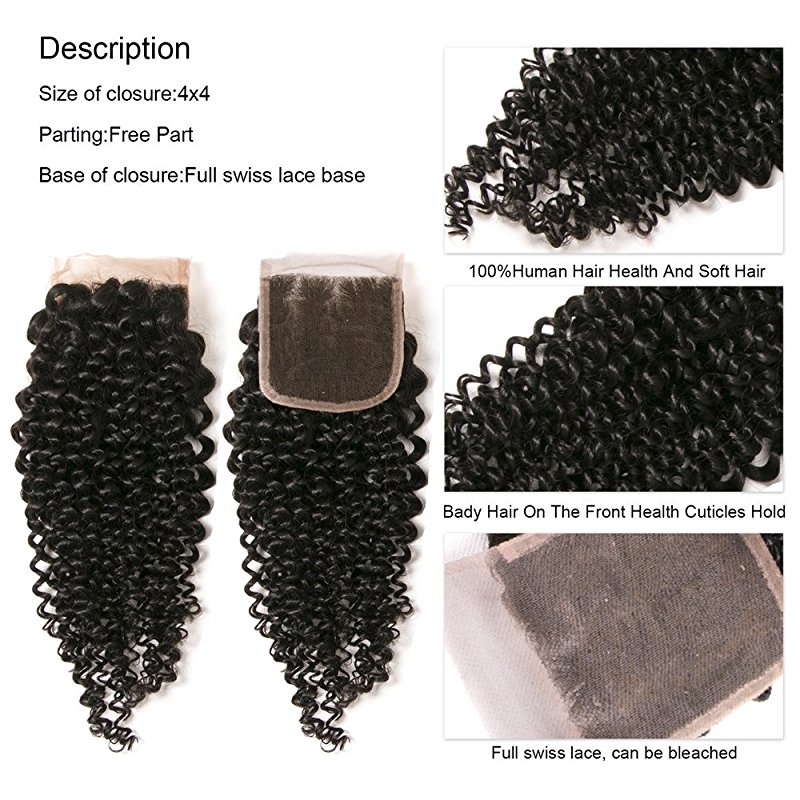 Peruvian Curly Hair 3 Bundles With Closure 8A Kinky Curly Hair Weave Invisible Part Lace Closure Hair - Image 5