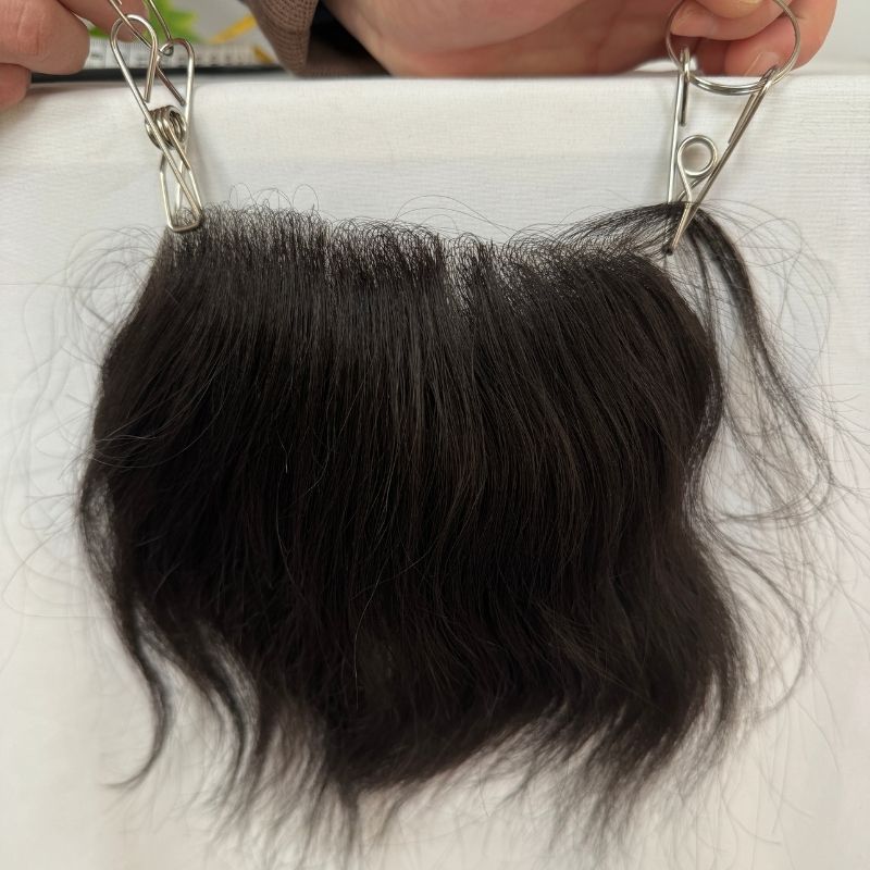 Men's V Loop Frontal Toupee PU Human Hair Hairline 100% Real Human Hair Male Replacement 1B Natural Black Hair Patch - Image 4