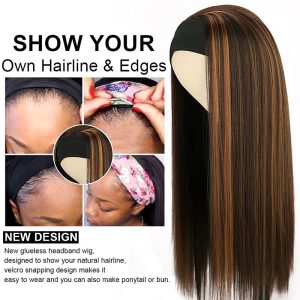 Straight Headband Wigs for Women Black Glueless Headband Wig Heat Resistant Fiber Natural Looking Headband Wig for Daily Use Half Wig - Image 4