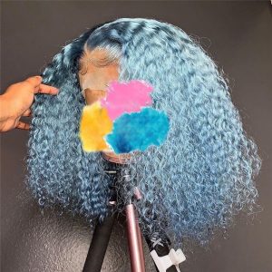 Curly Blue Colored Human Hair Wigs For Women Brazilian Remy Hair Wigs Pre Plucked Orange Ombre Lace Front Wig Transparent Wigs - Image 5