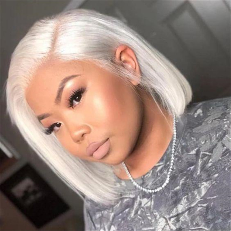 Human Hair Lace Front Bob Wig Ice Blonde Straight Style - Image 2
