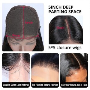 5X5 Hd Lace Closure Wig Kinky Straight Natural Hairline Pre-Plucked Fast Shipping For Women - Image 4