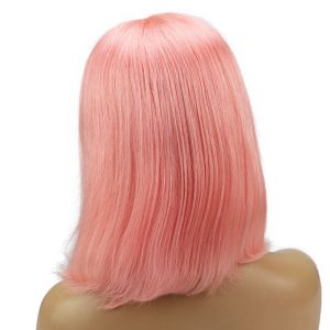 Short Shoulder Bob Lace Front Wigs Brazilian Straight Cut Human Hair Transparent Lace Wigs Pink Color - Image 4