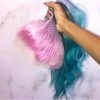 Peruvian Hair Pink Blue Ombre Color Fashion Lace Front Wig