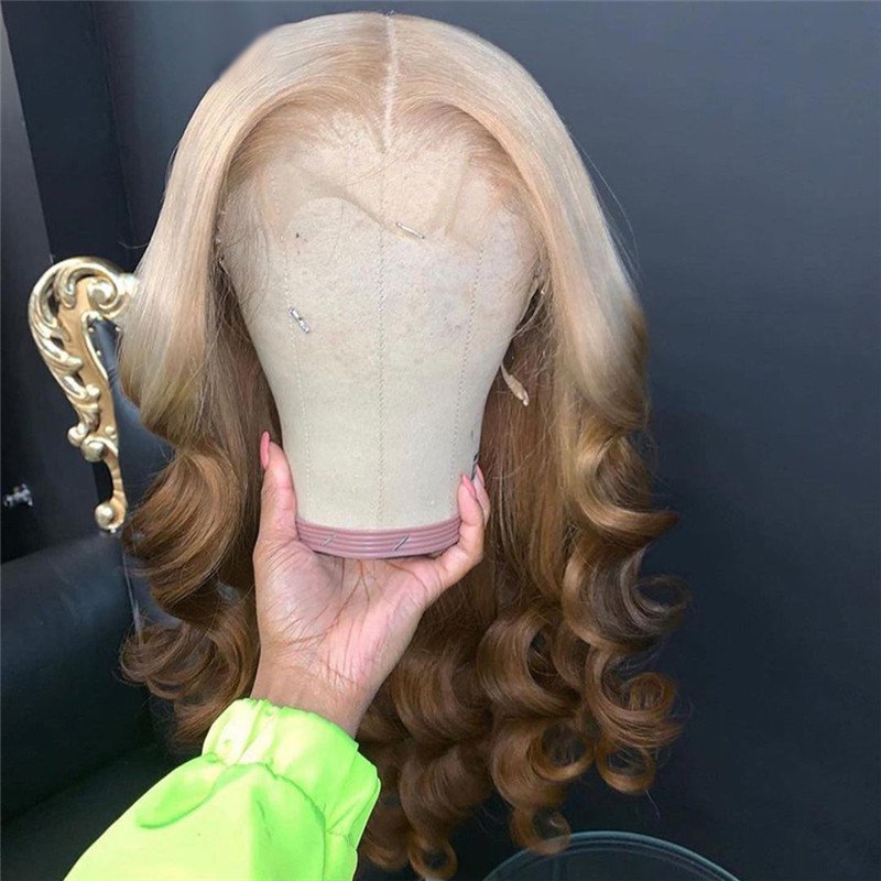 Highlight Wig Brown Ombre Colored Human Hair Lace Front Wigs Pre Plucked Brazilian Wavy Colored Human Hair Wigs Bleached Knots - Image 4