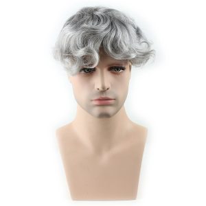 Men's Toupee 10×8 inch 1B Mix 80% Grey Hair Thin Skin Hairpiece Hair Replacement System Monofilament Net Base for Men