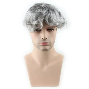 Men's Toupee 10×8 inch 1B Mix 80% Grey Hair Thin Skin Hairpiece Hair Replacement System Monofilament Net Base for Men