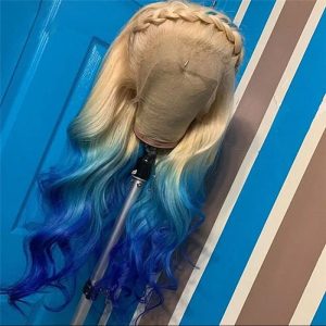 150% Ombre Blonde Lace Front Wig Human Hair Body Wave Brazilian Blonde Blue Colored Wigs For Women Human Hair Wigs Pre Plucked - Image 4