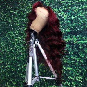 Alternative view of 1B/99J Red Burgundy Ombre Lace Front Human Hair Wigs For Women Body Wave Brazilian Remy Glueless Colored Wigs