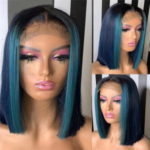 150% Straight Blue Red Short Bob Human Hair Wigs Brazilian Remy Pre Plucked Highlight Wig Transparent Lace Wigs Glueless Wigs