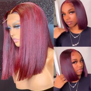 Peruvian Hair Human Hair Colored Lace Front Bob Wig Short Bob 13x4 Lace Front Wig Burgundy Red Color - Image 3