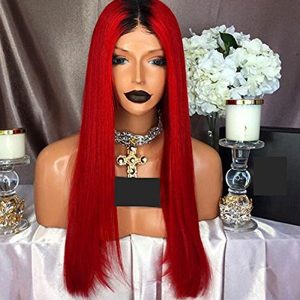 1bt/Red Ombre Straight For Women Mongolian Remy Hair Glueless Human Hair Wigs With Baby Hair - Image 2