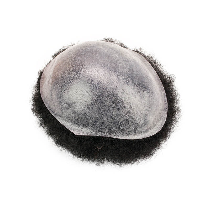 Afro Curl Human Hair Toupee For Mens Color Black Men's Toupee with Transparent Thin skin PU - Image 6