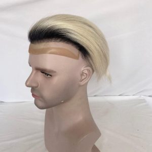 Alternative view of Pwigs Toupee For Men 1BT60 European Human Hair Mono Net PU Around Replacement System Mens Hairpieces