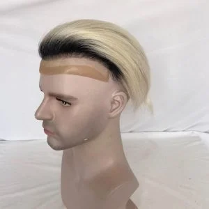Alternative view of Pwigs Toupee For Men 1BT60 European Human Hair Mono Net PU Around Replacement System Mens Hairpieces