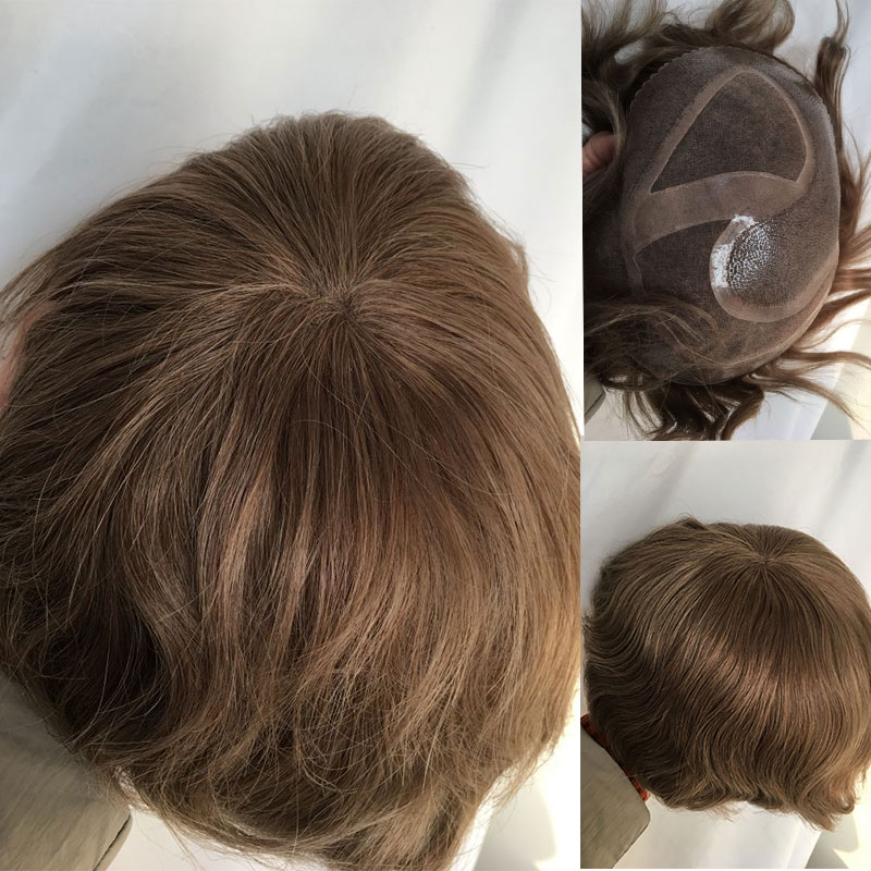 European Virgin Human Hair Toupee for Men 10x8inch Mono Lace with PU Around Slight Wavy Men's Hairpiece Replacement System 3# Color - Image 9