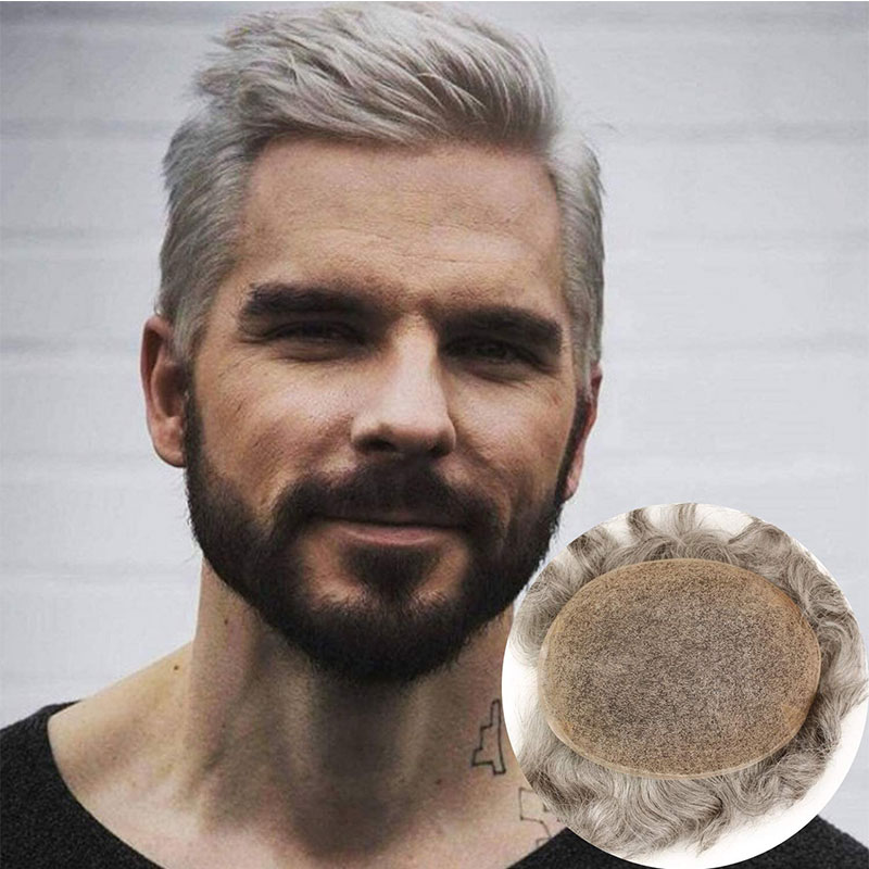 Pwigs Hairpiece Full French Lace Mens Toupee Bleached Knots Men Toupee Human Hair Wig Indian Remy Hair System Breathable 8x10 Toupee 18# Color - Image 38