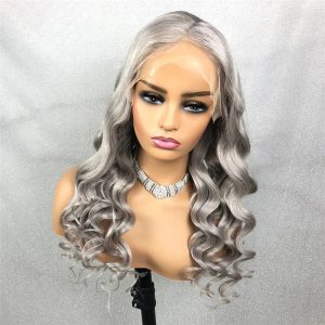 Brazilian Remy Hair Grey Human Hair Wig Body Wave Lace Front Human Hair Wigs For Women With Pre Plucked Transparent Closure Wig - Image 2