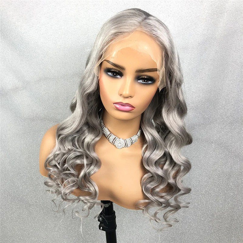 Brazilian Remy Hair Grey Human Hair Wig Body Wave Lace Front Human Hair Wigs For Women With Pre Plucked Transparent Closure Wig - Image 2