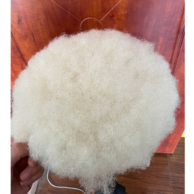 African American Wigs Full Swiss Lace Afro Curly Human Hair Pure White Hair 10x8inch Toupee For Men Human Hair Men's Toupee - Image 12