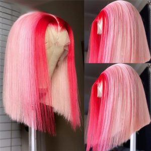 Grey Bob Lace Front Human Hair Wigs Red Pink Ombre Lace Front Wig Brazilian Blue Colored Human Hair Wigs For Women Preplucked - Image 5