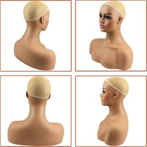 Realistic Female Mannequin Head with Shoulder Manikin PVC Head Bust Wig Head Stand for Wigs Display Making,Styling,Sunglasses,Necklace Earrings - Image 5
