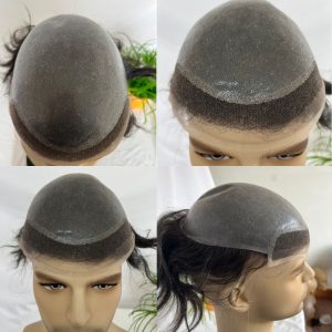 Men's Toupee PU Base With Frontal Swiss Lace Net 100% Virgin Human Hair Hairpieces Replacement System For Men 10x8 "Base Size - Image 17
