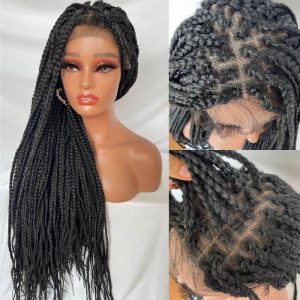 9x6 Lace Ombre Wigs 36 Inch double Lace Front Box Braided Wigs Knotless Lace Frontal Wig Synthetic Black Hand Braided Cornrow Braids Wigs With Baby Hair - Image 16
