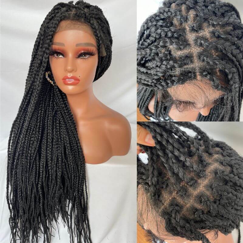 9x6 Lace Ombre Wigs 36 Inch double Lace Front Box Braided Wigs Knotless Lace Frontal Wig Synthetic Black Hand Braided Cornrow Braids Wigs With Baby Hair - Image 16