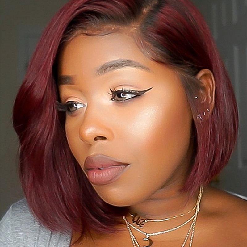 Brazilian Remy Hair Ombre Red #2/99J Bob Lace Wig With Human Hair - Image 3